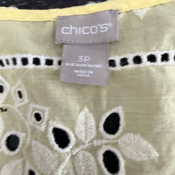 Chico's Yellow Eyelet Beaded Tunic with White Embroidery Top - Picture 2 of 5